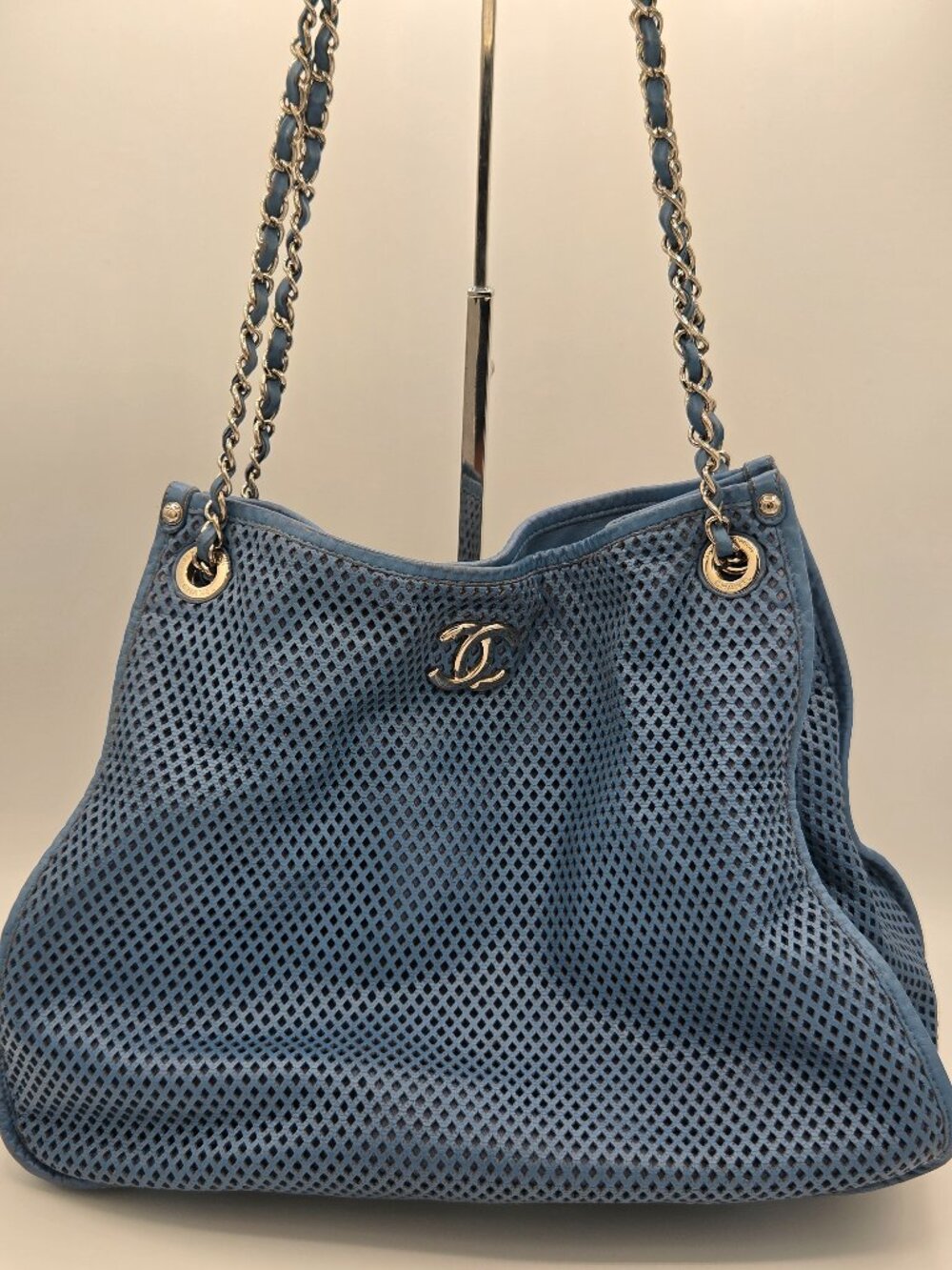 Chanel Up In The Air Perforated Leather Tote – Blue | Silver Hardware